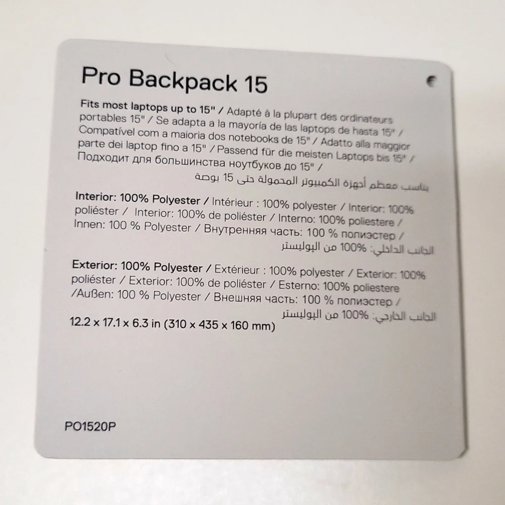 NWT Black Dell Pro Laptop Backpack 15